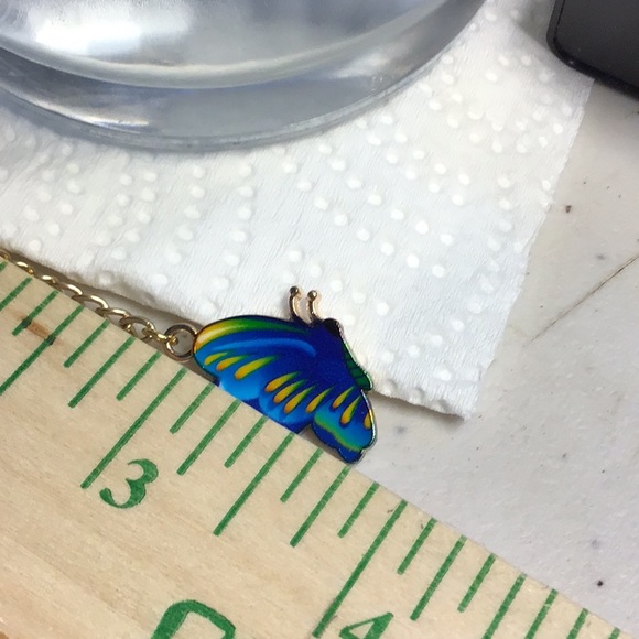 BUTTERFLIES … blue and gold metal earrings Handcrafted/home made ... BE-1 - Picture 5 of 9